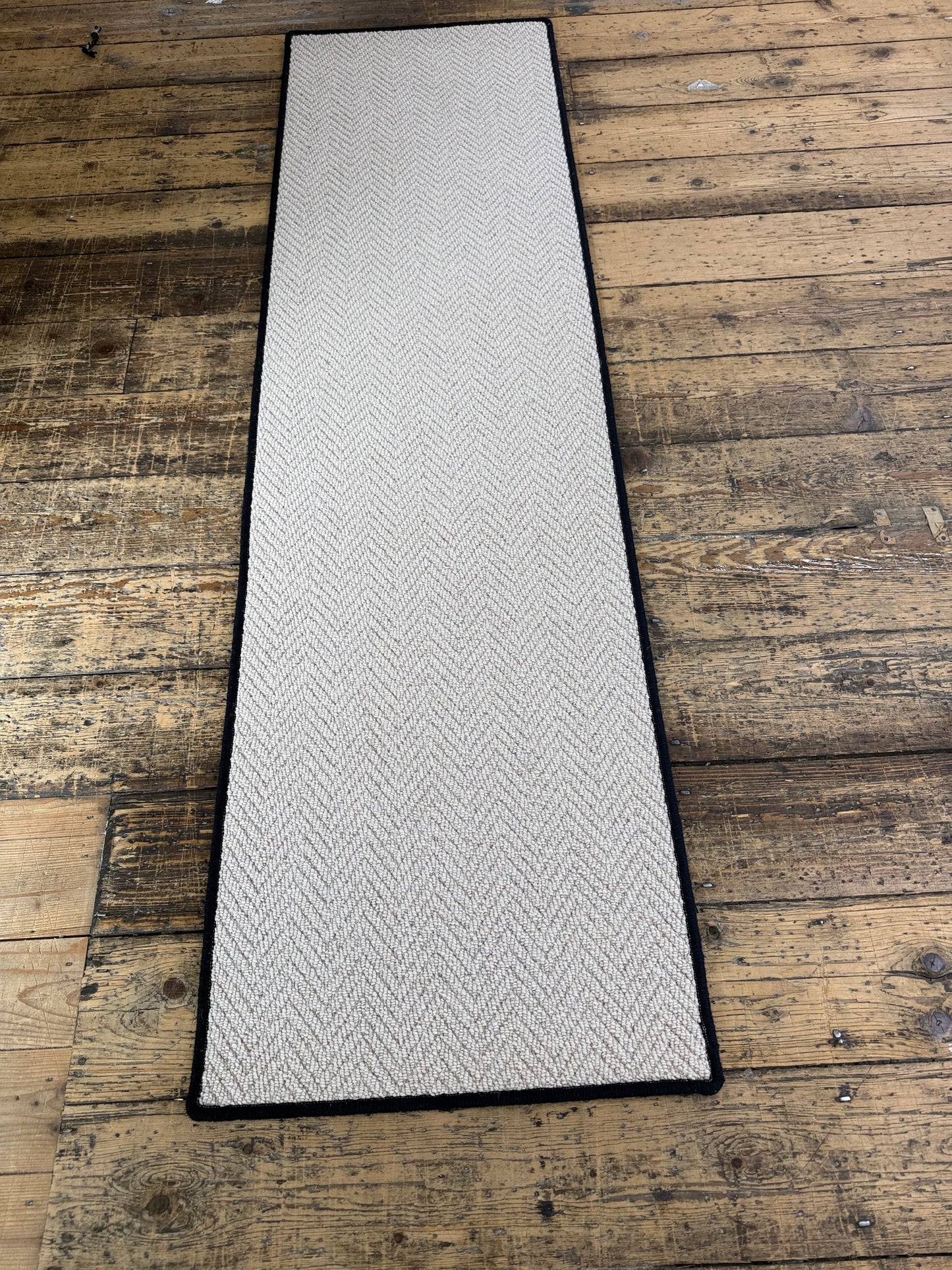 Oxford tone herringbone black binding 100% wool hallway runner 55cm x 200cm