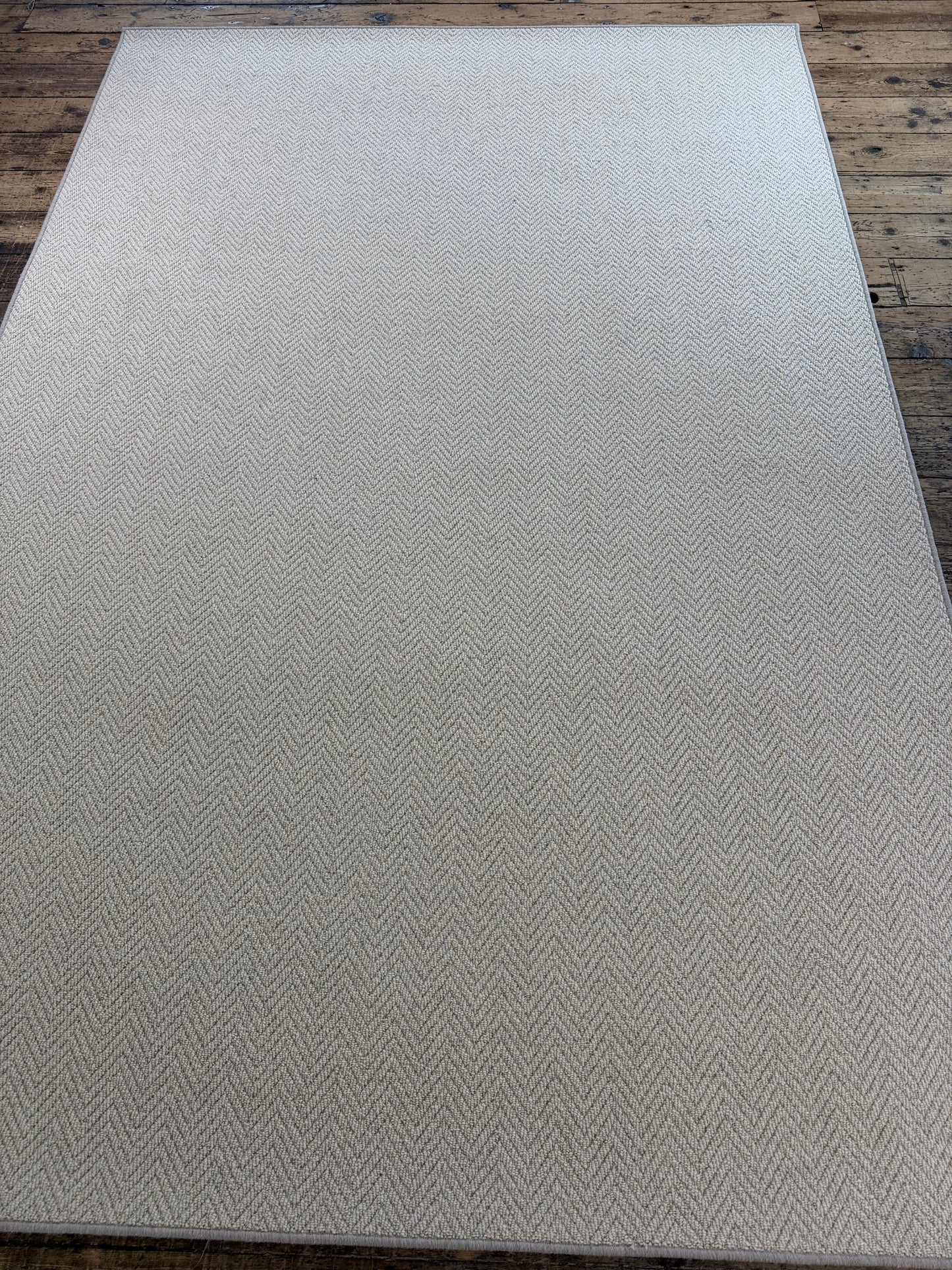 Cream herringbone 100% wool rug 200cm x 300cm