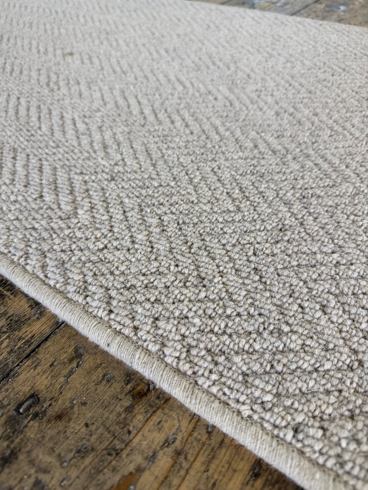 Griege herringbone 100% wool hallway runner 70cm x 241cm